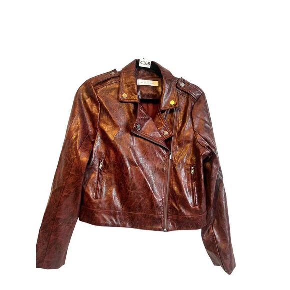 Wild Fern size medium distressed faux leather red Moto jacket - Picture 1 of 11
